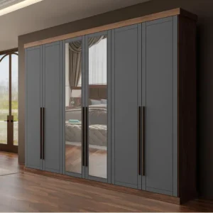 Roupeiro Capri 6 Portas Mdp 2,63m C/ Espelho Carraro Fre Tit Freijo Com Cinza Titanio