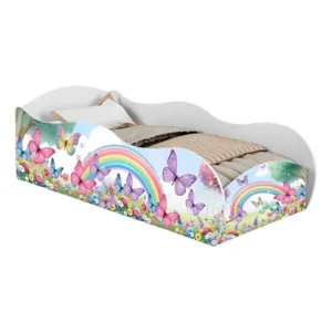 Cama Carro Meninas Imagens 100% Mdf C/ Colchão Ortobom Branco Jardim Encantado