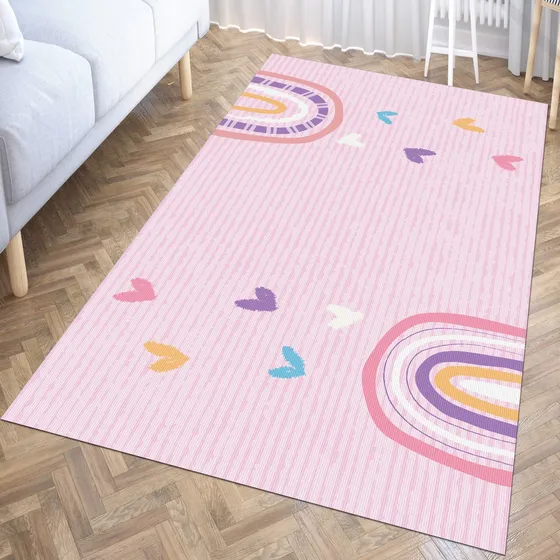 Tapete Infantil Oxford Arcoletas 80x50 Antiderrapante Cor Rosa