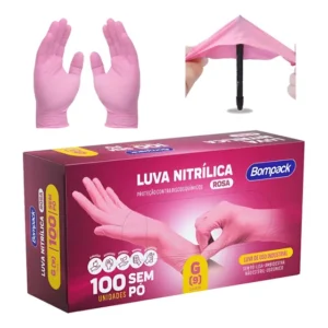 Luva Nitrilica Rosa Premium Sem Pó Tamanho M Rosa M