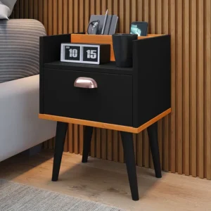 Mesa De Cabeceira Criado Gaveta Bide Para Quarto Com Pés Retrô - Preto - Cinamomo