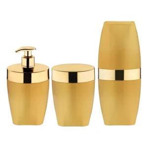 Kit Dispenser Porta Escova Sabonete Algodão Cotonete Dourado