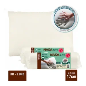 Kit 2 unidades Travesseiro Nasa Alto Duoflex Altura 17cm Para Fronha 50x70cm Antiácaro Capa malha 100% algodão com zíper