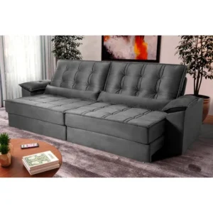 Sofá Retrátil Reclinável 2,50m Velut King House Ascari Cinza Com Molas