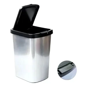 Lixeira Cesto Arqplast 9 Litros Click Label Cozinha E Banheiro Inox Cor Cinza