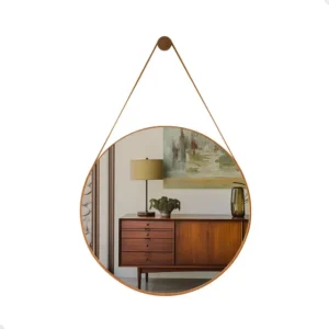 Espelho Adnet Redondo Decorativo Alça Artesanal 30cm Moldura Café