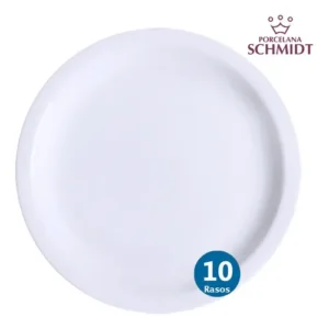 Kit 10 Pratos Rasos Porcelana Schmidt Linha Restaurante 26cm