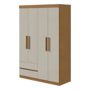 Guarda-roupa Solteiro 4 Portas 2 Gavetas MDF Bege Claro Móveis Lopas