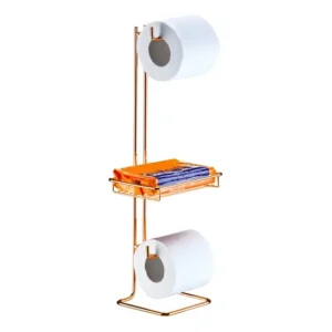 Suporte Papel Higiênico De Chão Duplo Rose Gold Porta Objeto