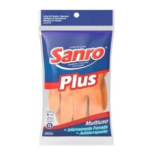 Luva Latex Forrada Sanro Plus Laranja Multiuso P M G Tamanho Médio