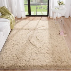 Tapete Sala Quarto 1,00x1,50 Shaggy Luxuoso Peludo Fofinho Bege Casa Laura Enxovais