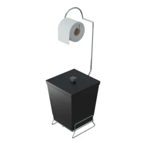 Lixeira Banheiro C/ Suporte Cromado Na Cor Preto Promoção
