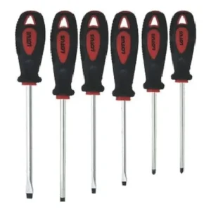 Kit Chave Fenda E Phillips 6 Pçs Imã Emborrachada Lotus 6400 Preta E Vermelha