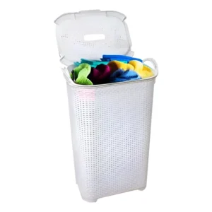 Cesto Para Roupas Roupeiro Organizador Rattan Vime 50 Litros Branco