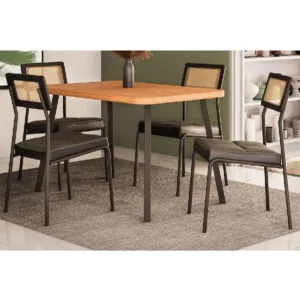 Conjunto: Mesa Sala Jantar Stellar 1598 Aço C/ Tampo Madeira Ciano