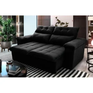 Sofá Retrátil Reclinável Verona 1,50m Suede Velut Preto Molas no Assento King House