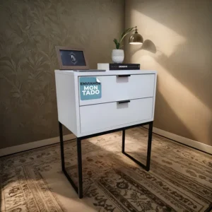 Mesa de Cabeceira Fl Decor 2 Gavetas 65x50cm MDF Branco Metalon