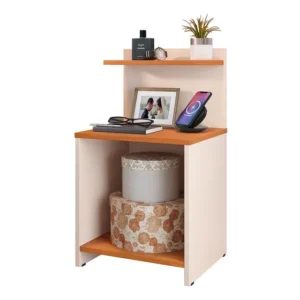 Mesa Cabeceira Prateleira Decoração Quarto Mesinha Lateral Cor Off White/cinamomo