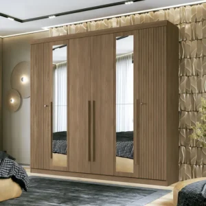 Guarda Roupa Casal 6 Pts Com Espelhos Buriti Santos Andira Cor Jatobá