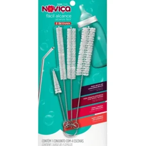 Kit 4 Escovas Escovinha Noviça Fácil Alcance Limpeza Objetos Mamadeira Canudo Chaleira