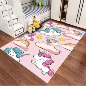Tapete Infantil Antiderrapante Estampa Unicórnio 1,00x1,40 m Quarto