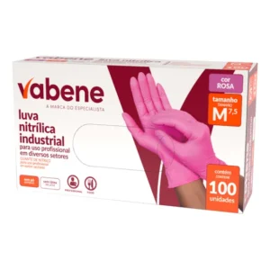 Luva Nitrílica Rosa Descartável Vabene Tamanho M 1 X 100 Unidades