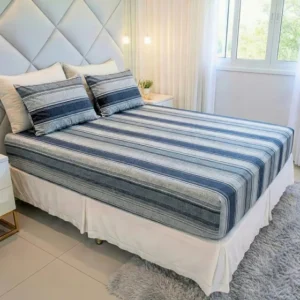 Jogo De Lençol Cama Casal Size 3 Peças Box Estampado Com Elástico Malha 100% Algodão Cozzilar Toque Macio Hotel Pousada Modelo 3