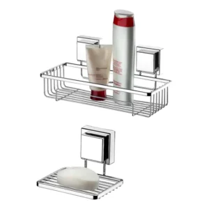 Kit Lavabo Banheiro Cromado Ventosa 02 Peças Future Sabonete