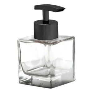 Porta Sabonete Líquido Vidro 100ml Seven Glass Cubo Válvula Preta