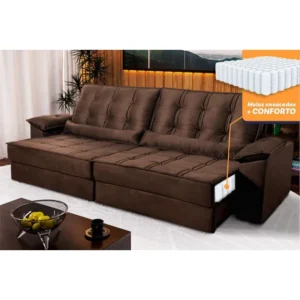 Sofá Retrátil Reclinável 3,00m Ascari Velut Marrom C/ Molas