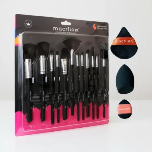 Kit 12 Pinceis Maquiagem Profissional+trio Esponjas Macrilan Preto