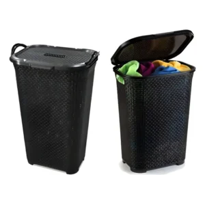 Kit 2 Cestos De Roupas Grande C/ Tampa Basculada Preto