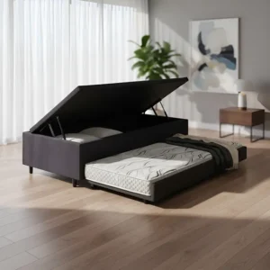 Bicama Baú Solteiro 88x188 Suede Preto Com Colchão Auxiliar D20