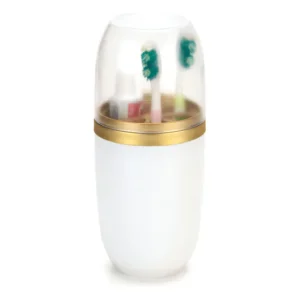 Porta Escovas Tampa Creme Pasta De Dente Branco Com Dourado Arthi