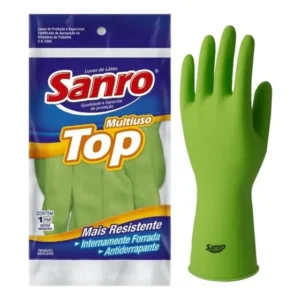 Pacote Pare Luva Limpeza Latex Sanro Top Forrada Tamanho Gg Verde