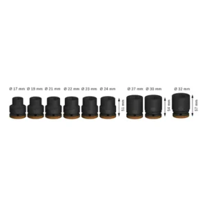 Conjunto de chaves de soquete Bosch Pro Impact 3/4 de 9 peças em preto e laranja