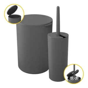 Escova Sanitária Suporte E Lixeira C/ Tampa 5l Serene Cinza