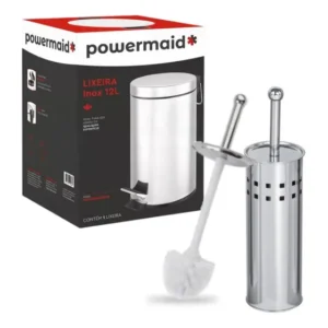 Kit Lixeira Inox 12l Com Pedal + Escova Inox Sanitária Cor Prateado