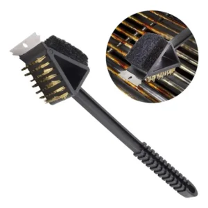 Escova Limpa Grelha Churrasqueira 3 Em 1 Cerdas Aço 36 Cm Cor Preto