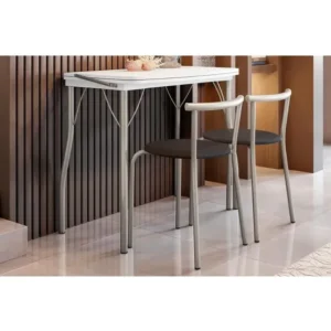 Conjunto: Mesa De Cozinha Dobrável E 2 Banquetas 105 Prata/b Ciano