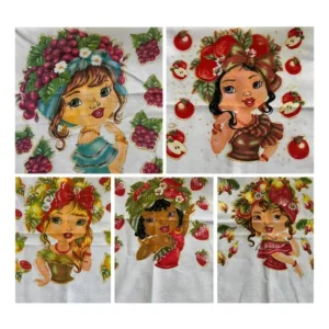 5 Panos De Prato Boneca Frutas Com Gliter - Engomatextil