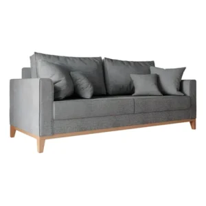 Sofá 3 Lugares Beny Base De Madeira Linho Cotton Grafite Cor Cinza