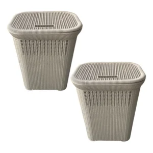 Kit 2 Cesto Telado Rattan 50 Litros Com Tampa Premium
