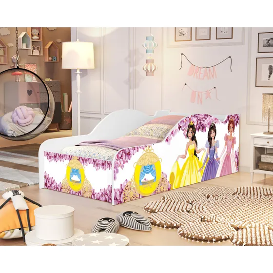 Cama Infantil Solteiro Montessori Carro Ceci Decor MDF Cor Princesas
