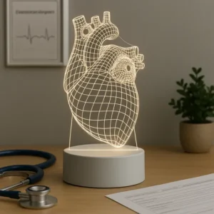 Luminária Led 3d Coração Com Artérias - Abajur De Mesa Cúpula Branco Estrutura Branco Usb