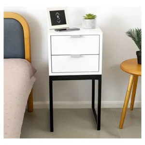 Mesa Cabeceira 30cm Branca 2 Gavetas Base Preta Eco Industrial Envio Montado Fl Decor - Para Quarto Lateral da Cama Escritório