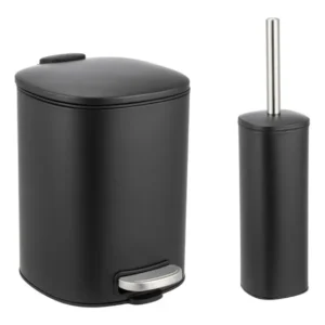 Kit Lixeira Pedal Metal 5l Com Escova Sanitaria Titanus Mek Preto