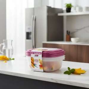 3 Pote Plástico 1300ml Quadrado Vac Freezer Tampa Reversível Cor Lilás