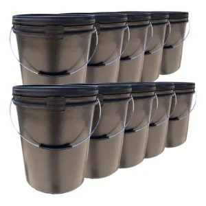 Balde Plástico 20L Com Tampa e Alça Metálica Preto Kit 10 Peças Nastripack