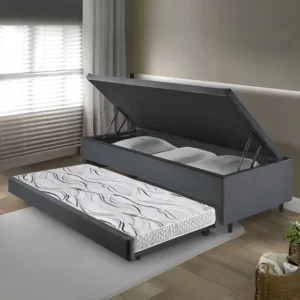 Bicama Box Baú Linho Cinza Solteiro 88x188 Com Colchão Auxiliar Ecoflex